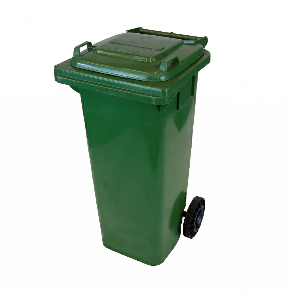 80 litre tekerlekli çöp bidonu - yeşil HDPE plastik atık bidonu